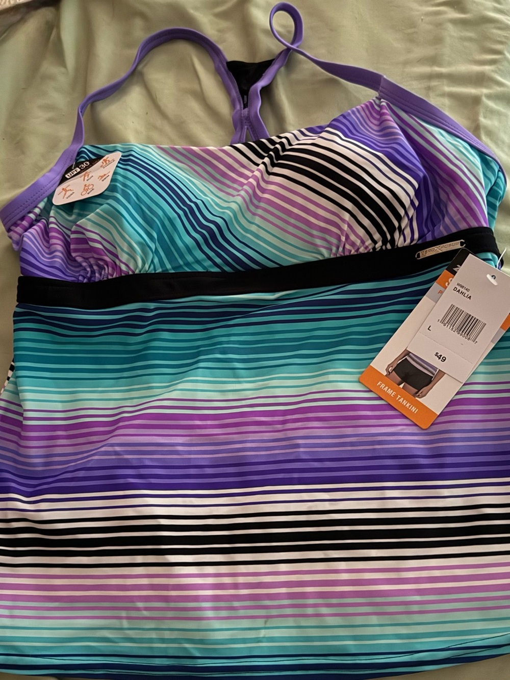 ZeroXposur Striped Swim Tankini in Purple & Teal